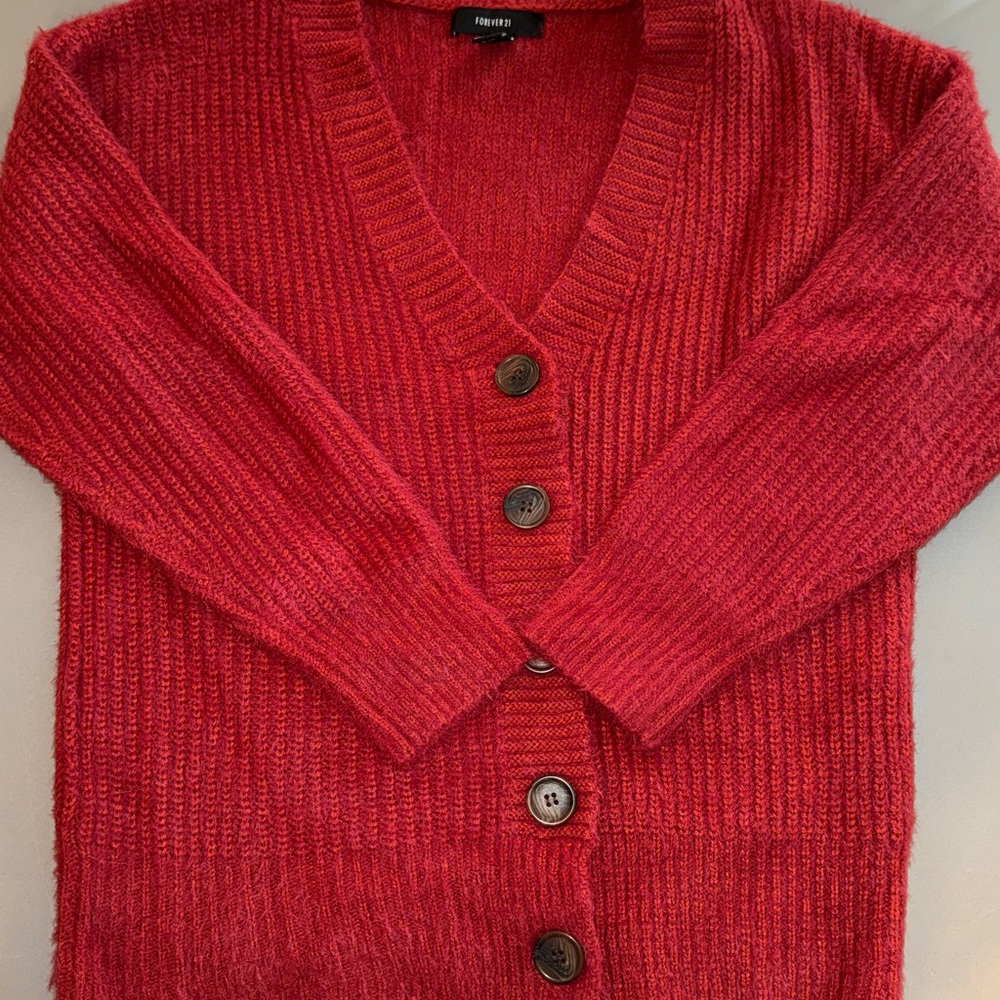 Forever 21 Rust Red Knit Sweater Cardigan Size Small